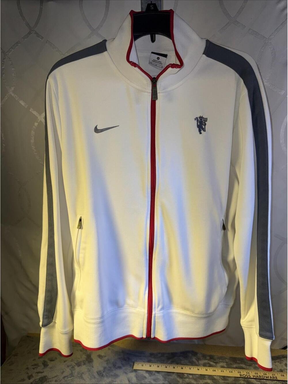 Vintage Nike Manchester United Football Jacket Soccer Track Top White Size M